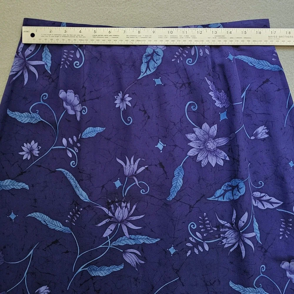 Vintage 100% Silk Midi Skirt 16 Purple Blue Dark Floral Pencil Whimsigoth 90s 00
